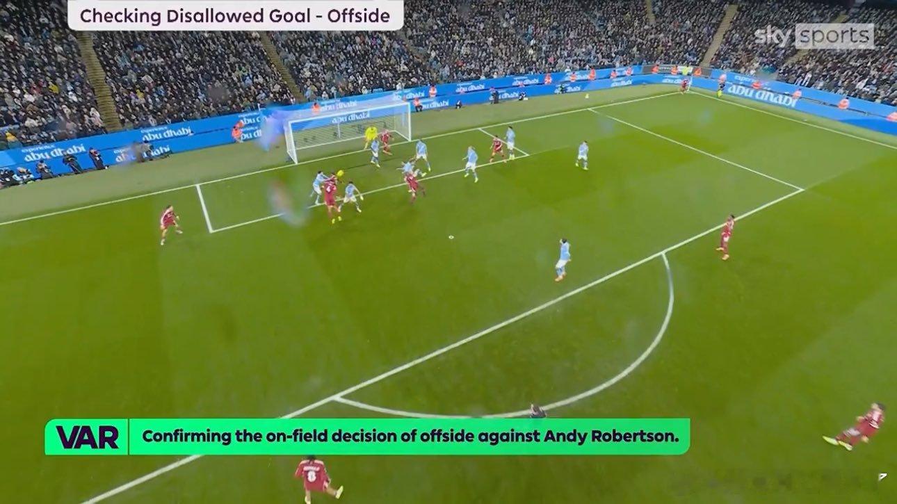裁判公司公布判罚范迪克越位录音讨论范迪克进球无效一事：—VAR助理：“罗伯逊明