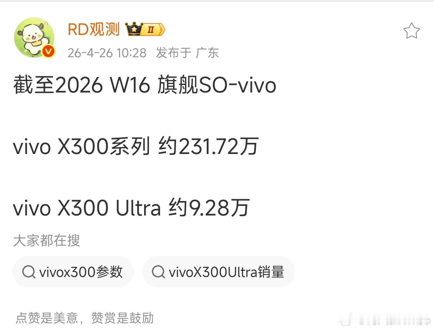 W16周，小米17系列增量7.03万；vivoX300系列增量6.84万；OP