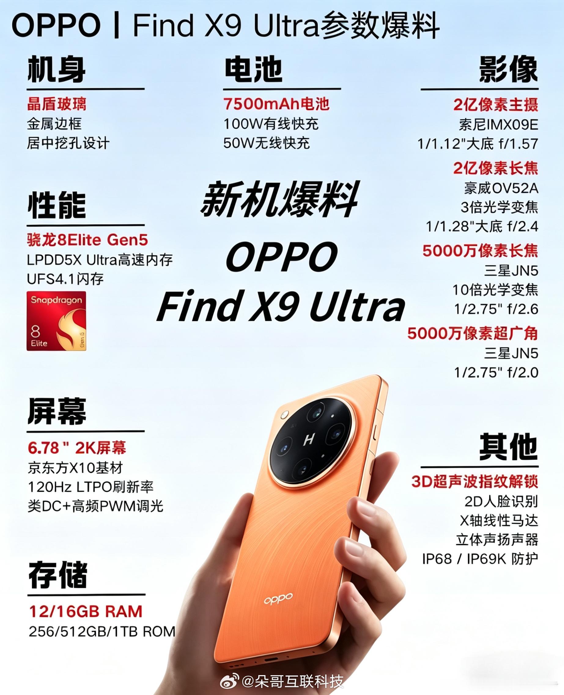 OPPOFindX9Ultra参数爆料全汇总！核心配置基本都挖得差不多了就