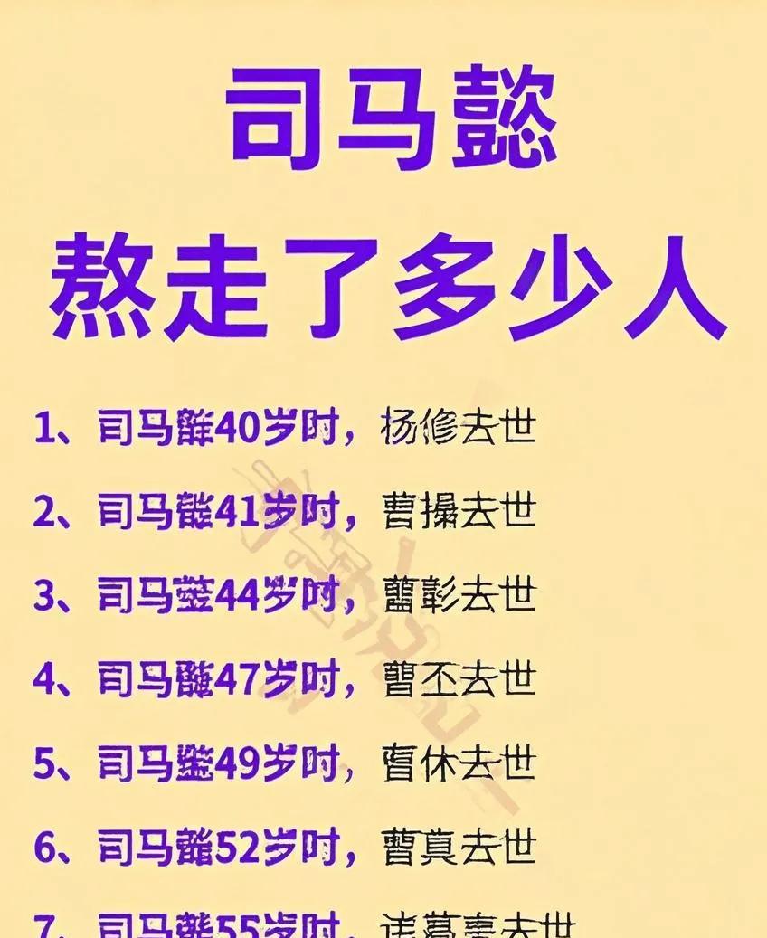 司马懿41岁时：熬走了曹操；司马懿47岁时：熬走了曹丕；司马懿50岁时：熬走了曹