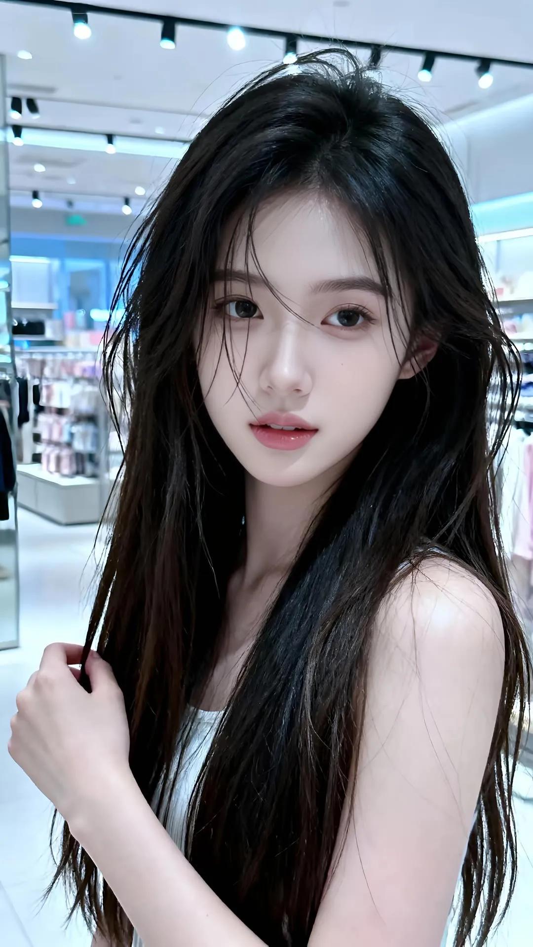 夜晚街头的温柔少女，白裙飘飘，宛如梦幻街拍高清美女