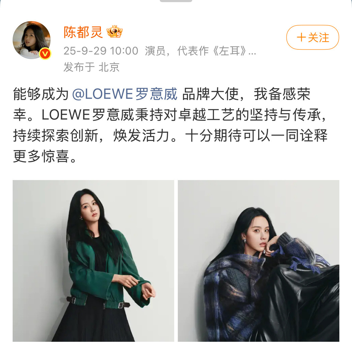 陈都灵罗意威目前罗意威代言人统计全球品牌代言人：王一博、杨幂品牌代言人：惠英红