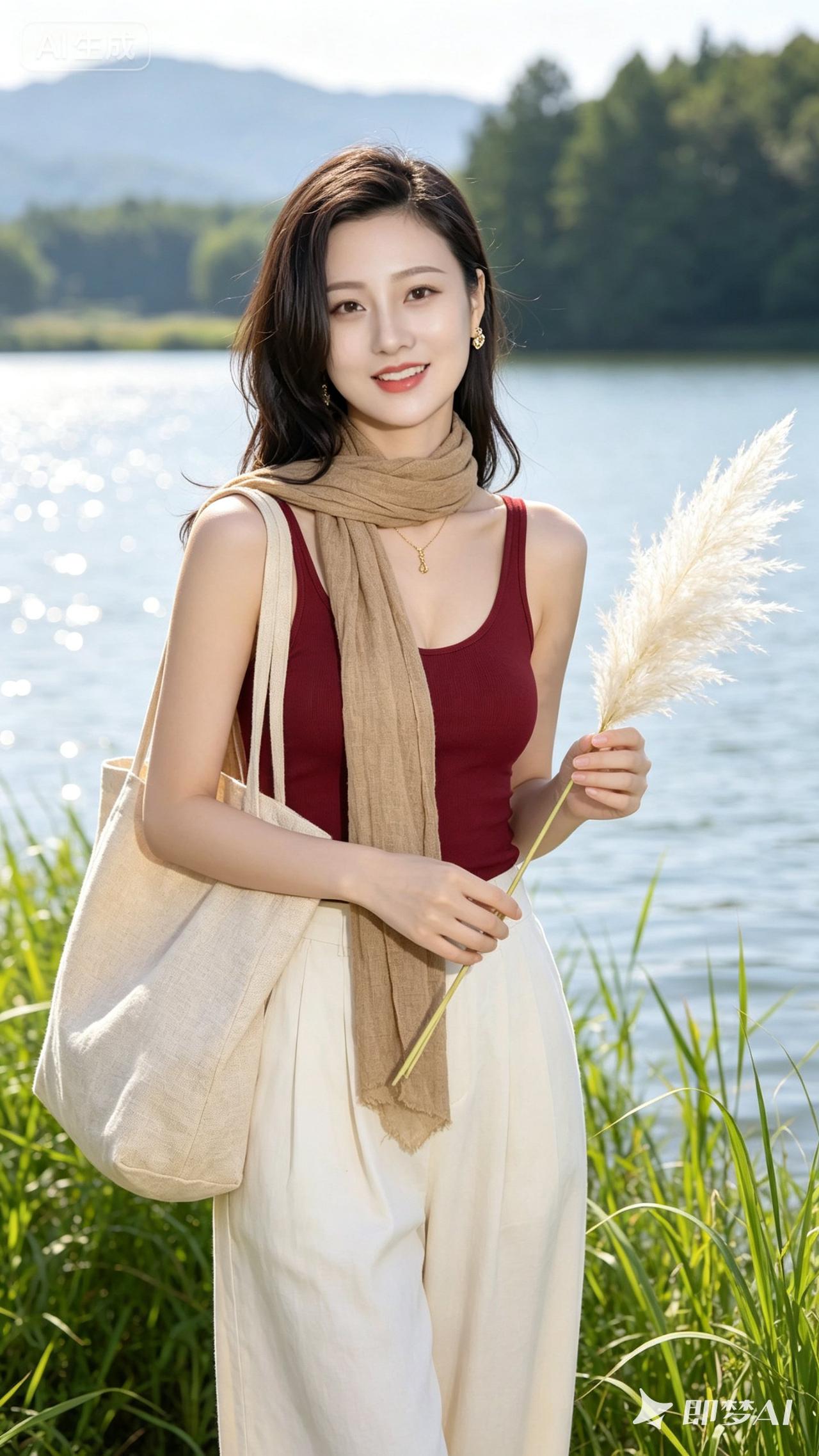 阳光明媚，湖边风景美如画。