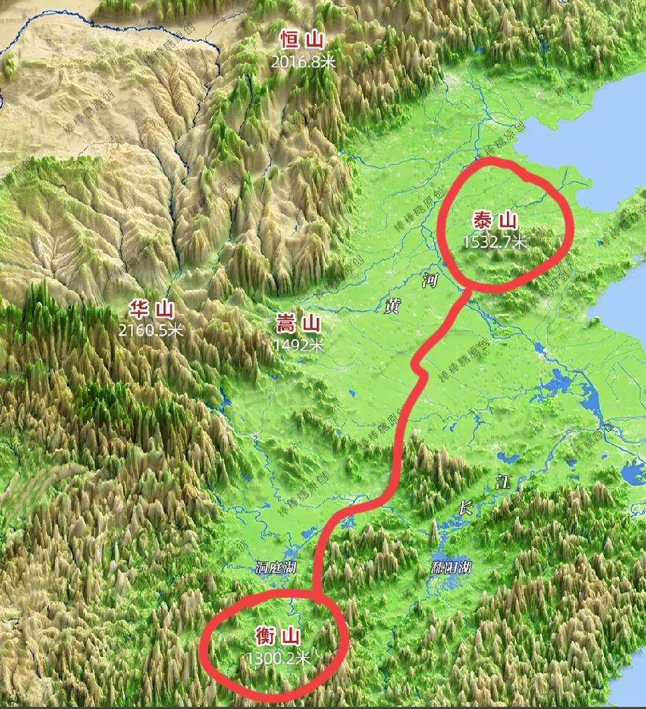 原来泰山和衡山距离这么远啊，达到1300公里左右，真是令人震撼，东岳泰山位于山东