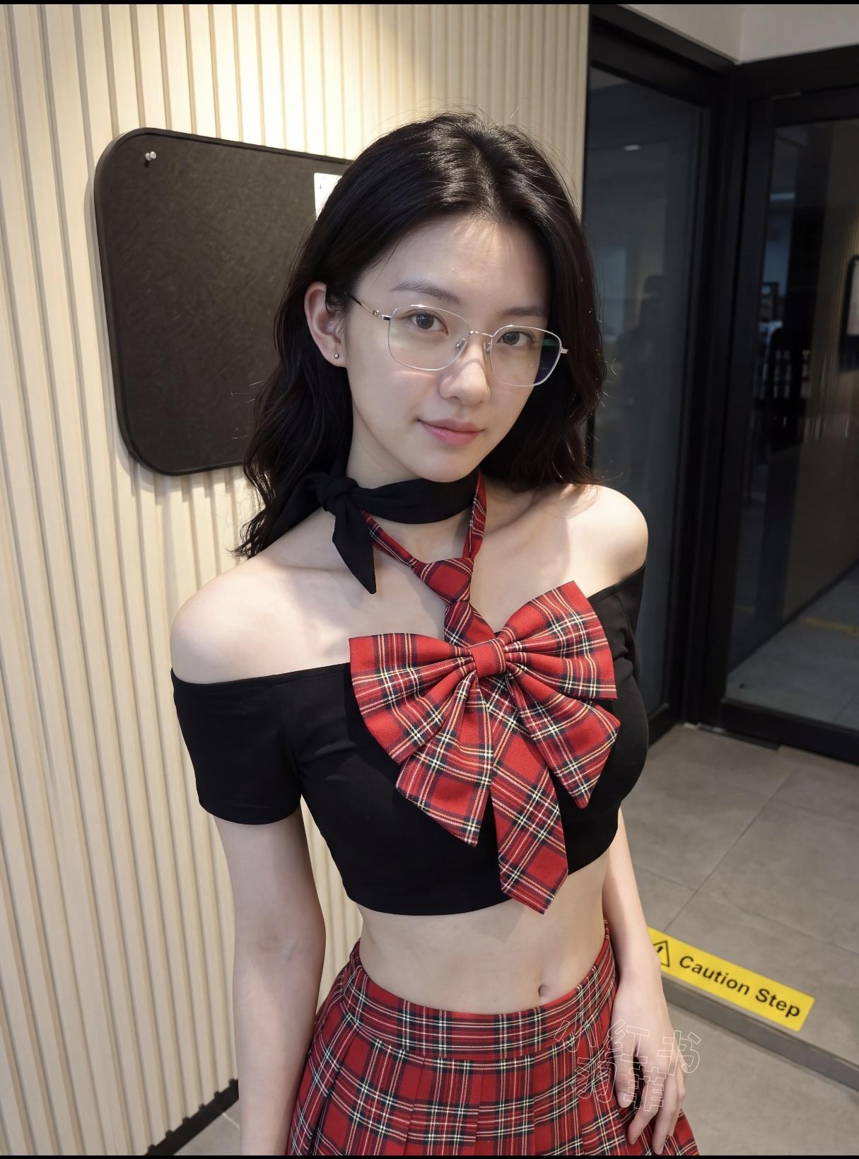 穿格子裙的妹子，好可爱！