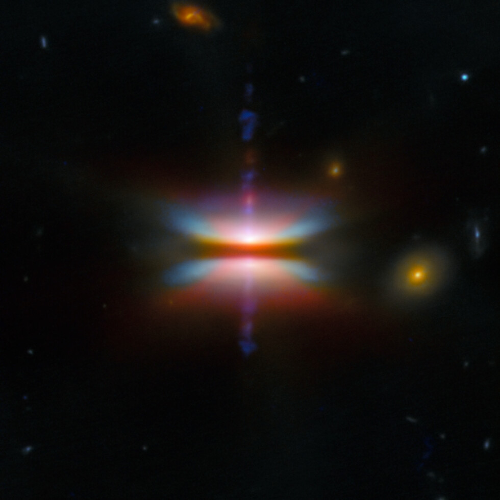 韦布空间望远镜拍到了两个正在造行星的现场。画面里，两团物质各自围绕一颗新生恒星旋