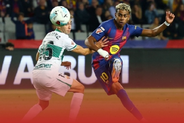 巴萨3比1埃尔切巴萨落后榜首皇马5分；亚马尔、费兰、拉什福德破门，费尔明2助