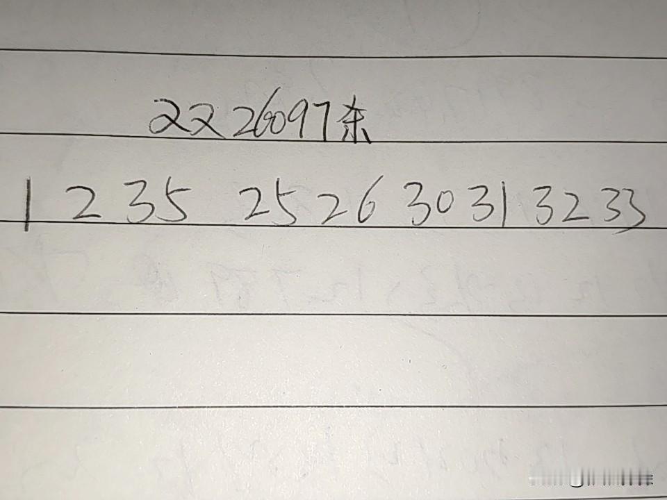 双色球26097期排码（错2个）01、02、03、05、25、26、30、31