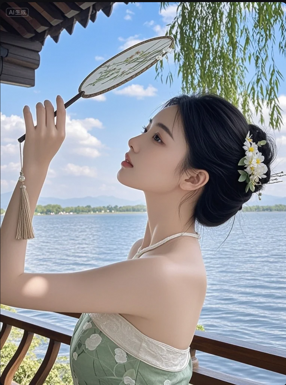 她的一举一动，像风在写诗，像水在低语