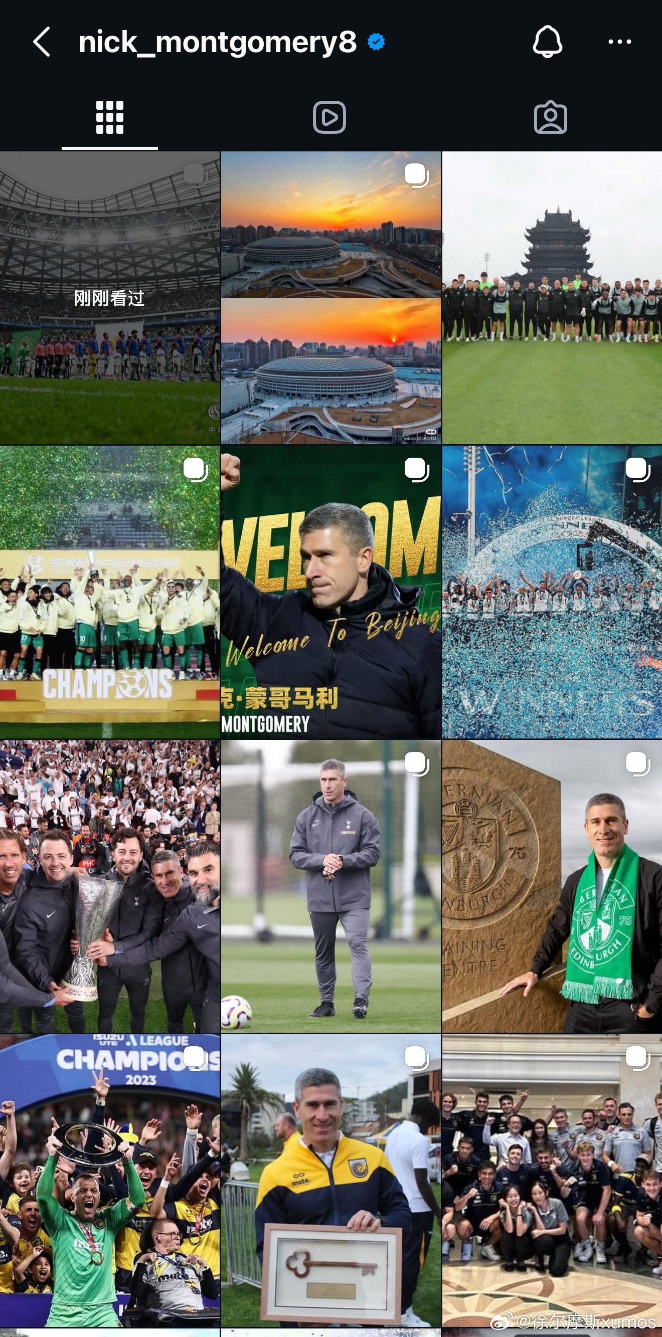 翻了翻主教练的社媒，发现蒙哥马利作为北京国安主帅发布的内容数量已经超过了他在热刺