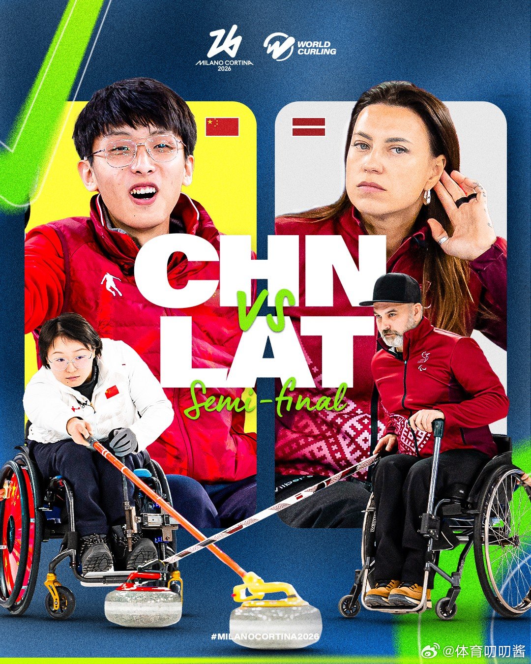中国轮椅冰壶混双头名晋级四强米兰冬残奥会轮椅冰壶混双循环赛，中国组合杨金桥/王