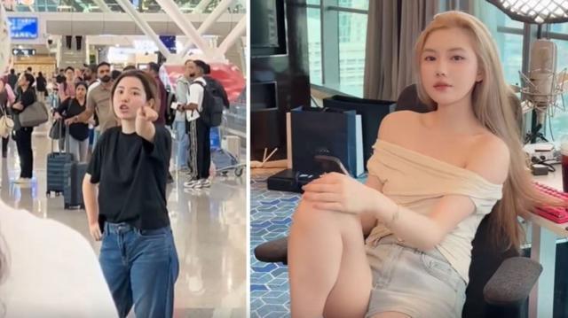 百万粉女网红赤脚大闹吉隆坡机场，当众喊话多国投降，场面荒诞出圈！  