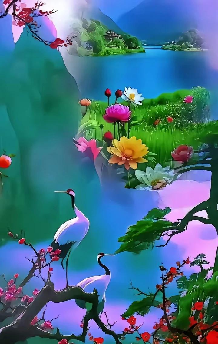 花在欢笑鸟爱吉祥！