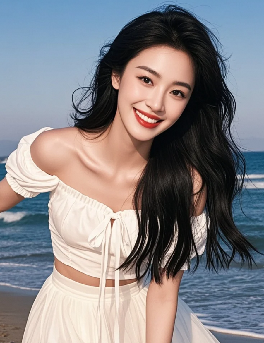 海风吹起白裙，她的美不染尘埃
