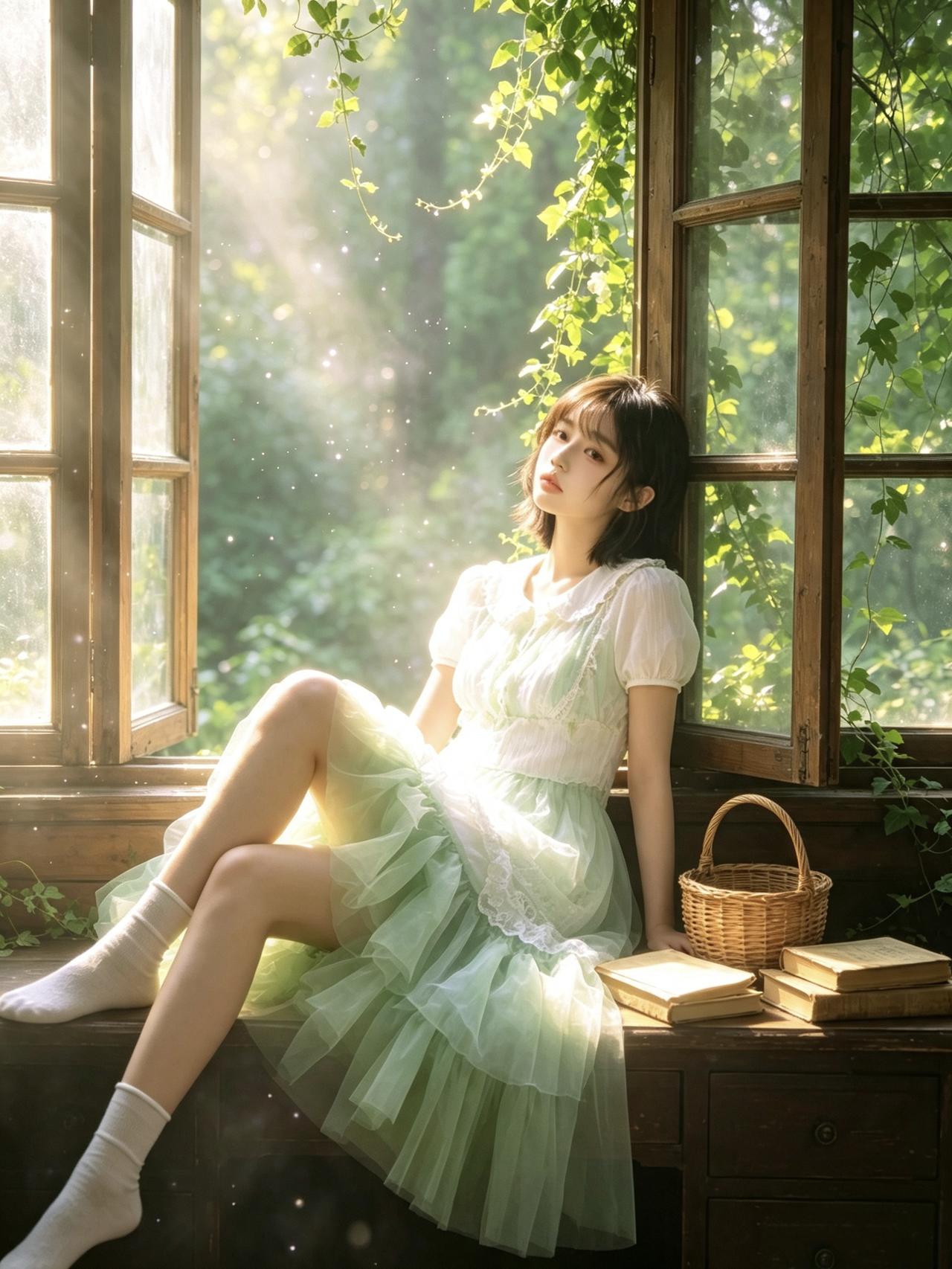 森女系人像，其实对模特的服装还是比较挑的。白色，不光可以呈现出纯洁的感觉，还能够