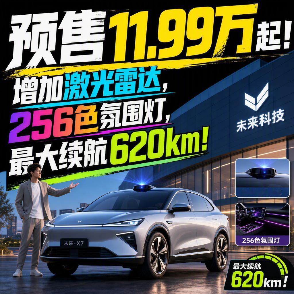11.99万，你没看错。激光雷达、256色氛围灯、620km续航，这几个词放在