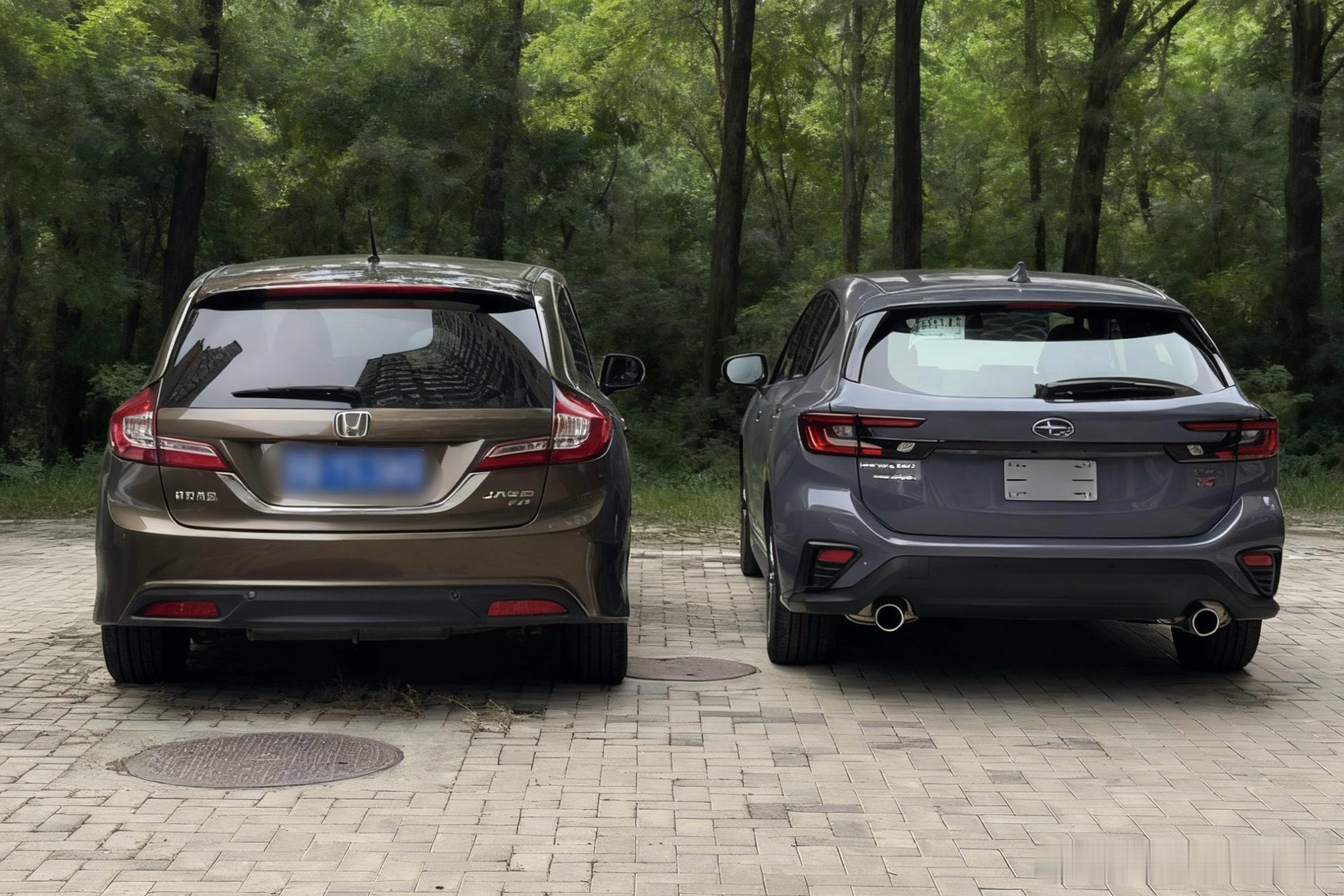 终于，这俩车停在了一起，杰德&WRX旅行（Levorg）。在扔进弯道之前，它
