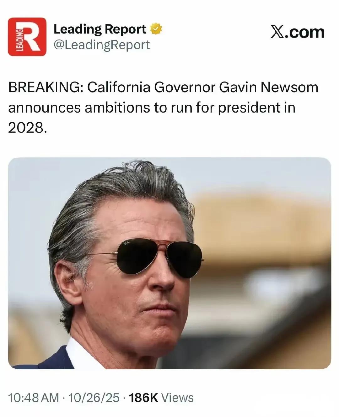 2028纽森对决万斯？作为民主党当红明星的加州州长加文•纽森宣布有意角逐20