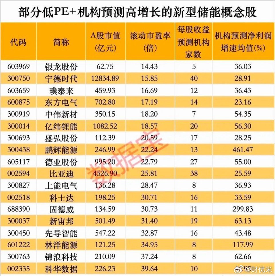 机构预测高增长的新型储能概念股！​​​