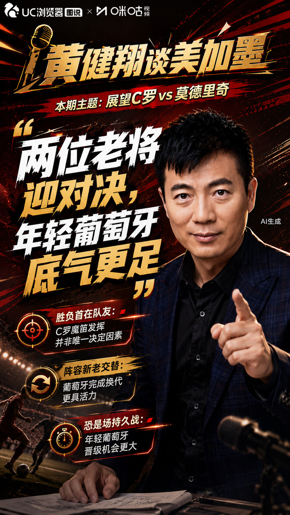 黄健翔展望C罗vs莫德里奇