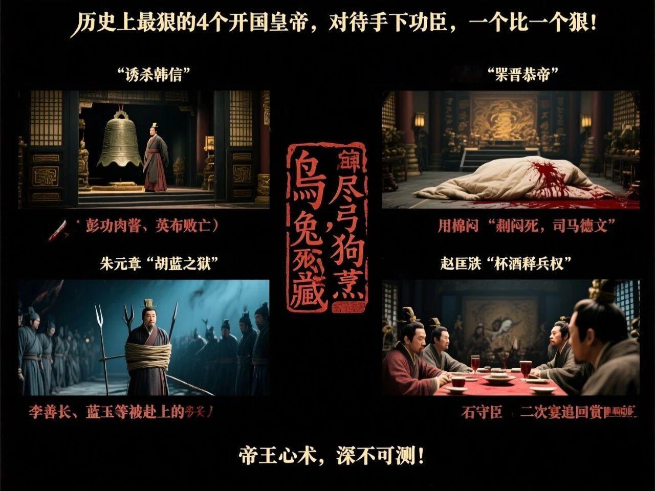 历史上最狠的4个开国皇帝，对待手下功臣，一个比一个狠！历朝历代的开国皇帝，能让