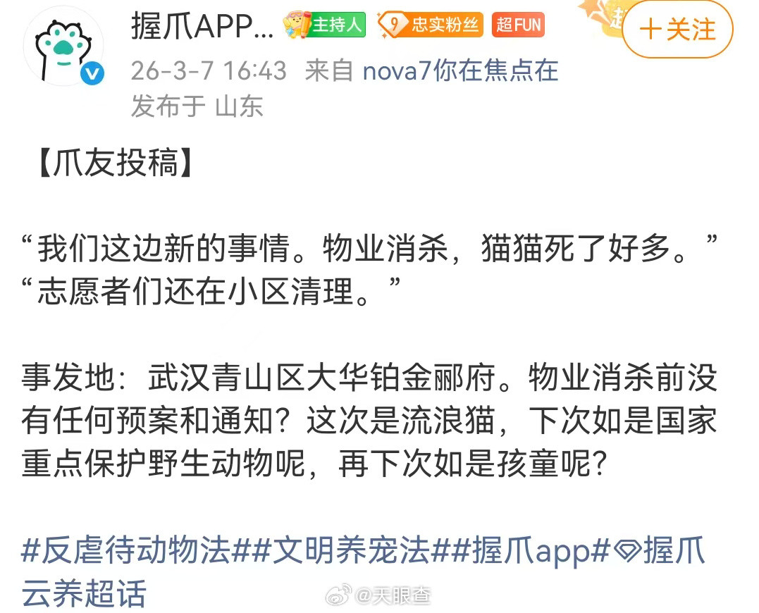 武汉一小区10余只流浪猫疑被毒杀一个小区里面居然有几十只流浪猫，这可太有爱心了。