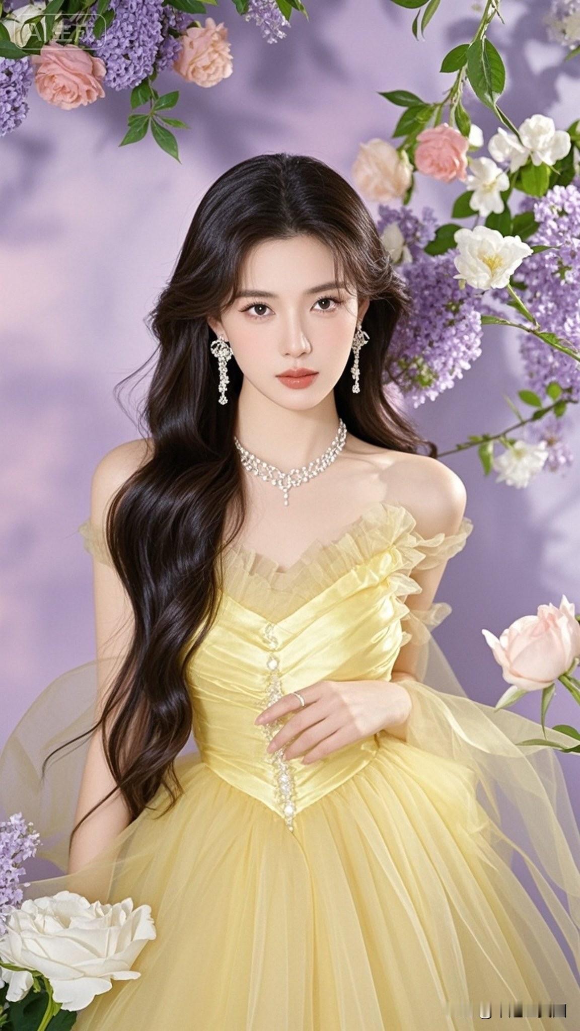 这个女生穿着黄色礼服，好漂亮！