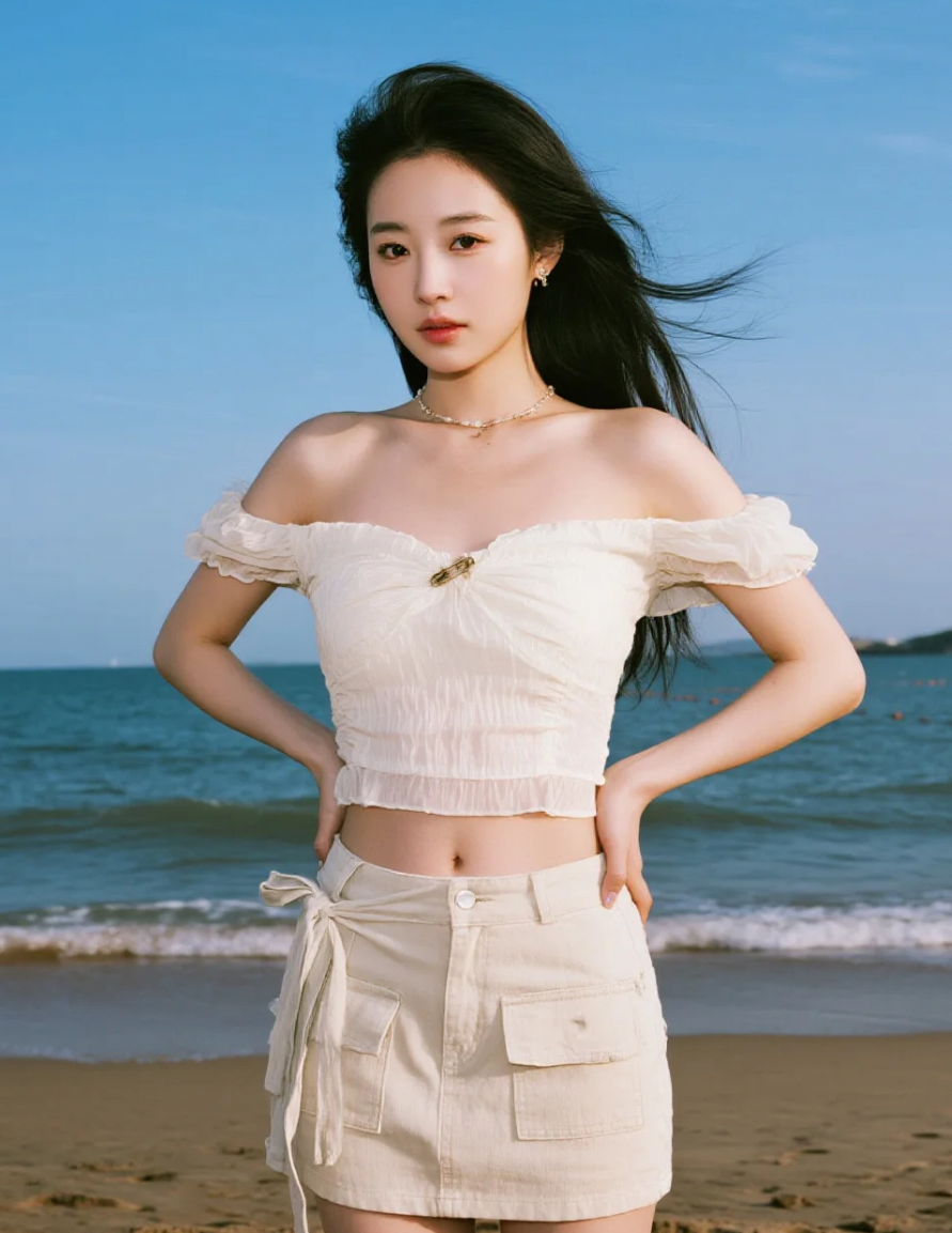 海天之间一抹亮色，她的笑容比阳光还耀眼。