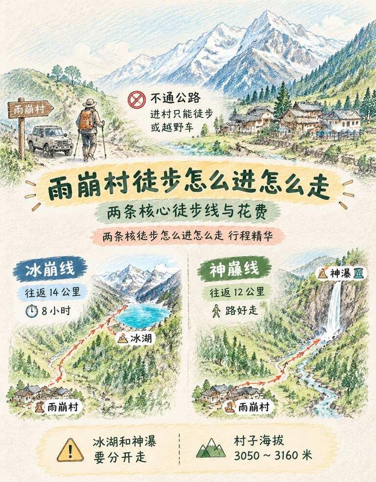 雨崩徒步怎么走？两条核心线与进出村说明雨崩在梅里雪山的深处，汽车开不进去，要靠