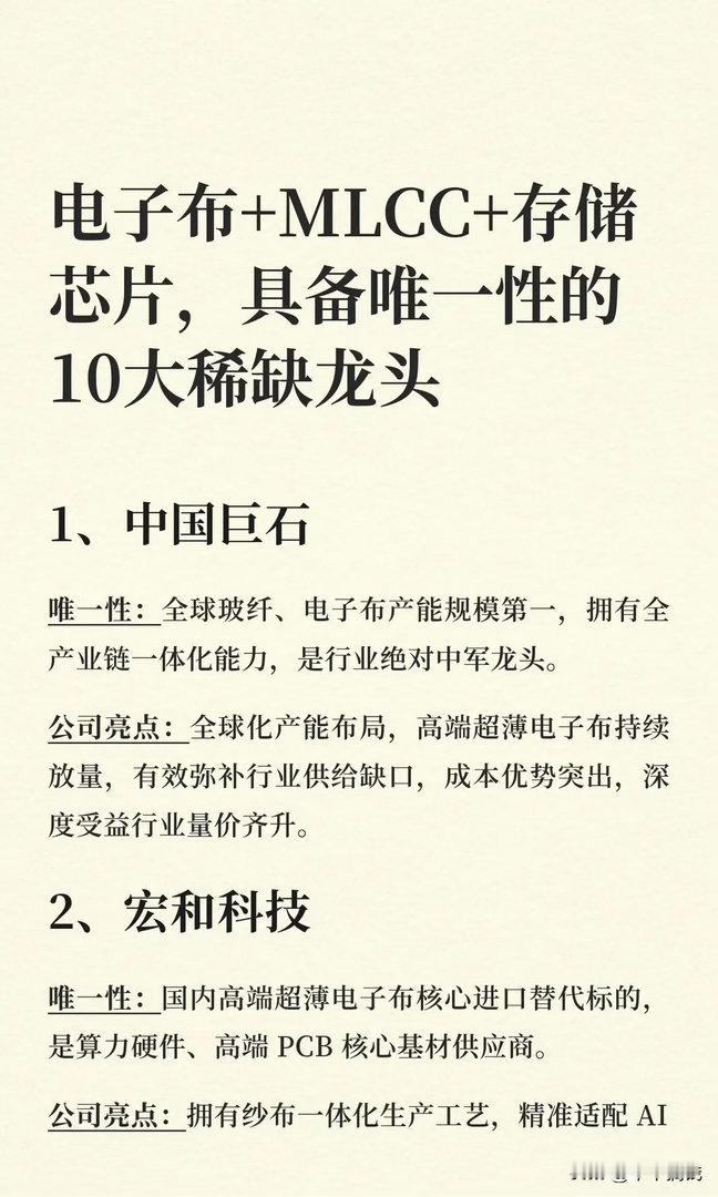 电子布+MLCC+存储芯片三大黄金赛道！10家稀缺唯一性龙头整理好了 ...