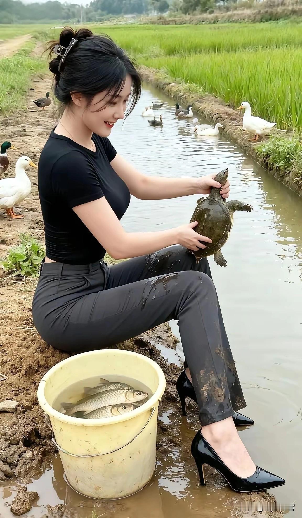 这位村花太猛了[赞][赞]大丰收，收获满满[比心][比心]乡村田野美少女乡