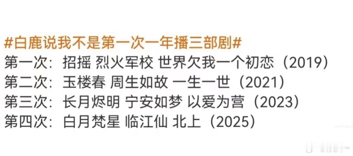 白鹿每逢奇数年就3部剧，这规律绝了