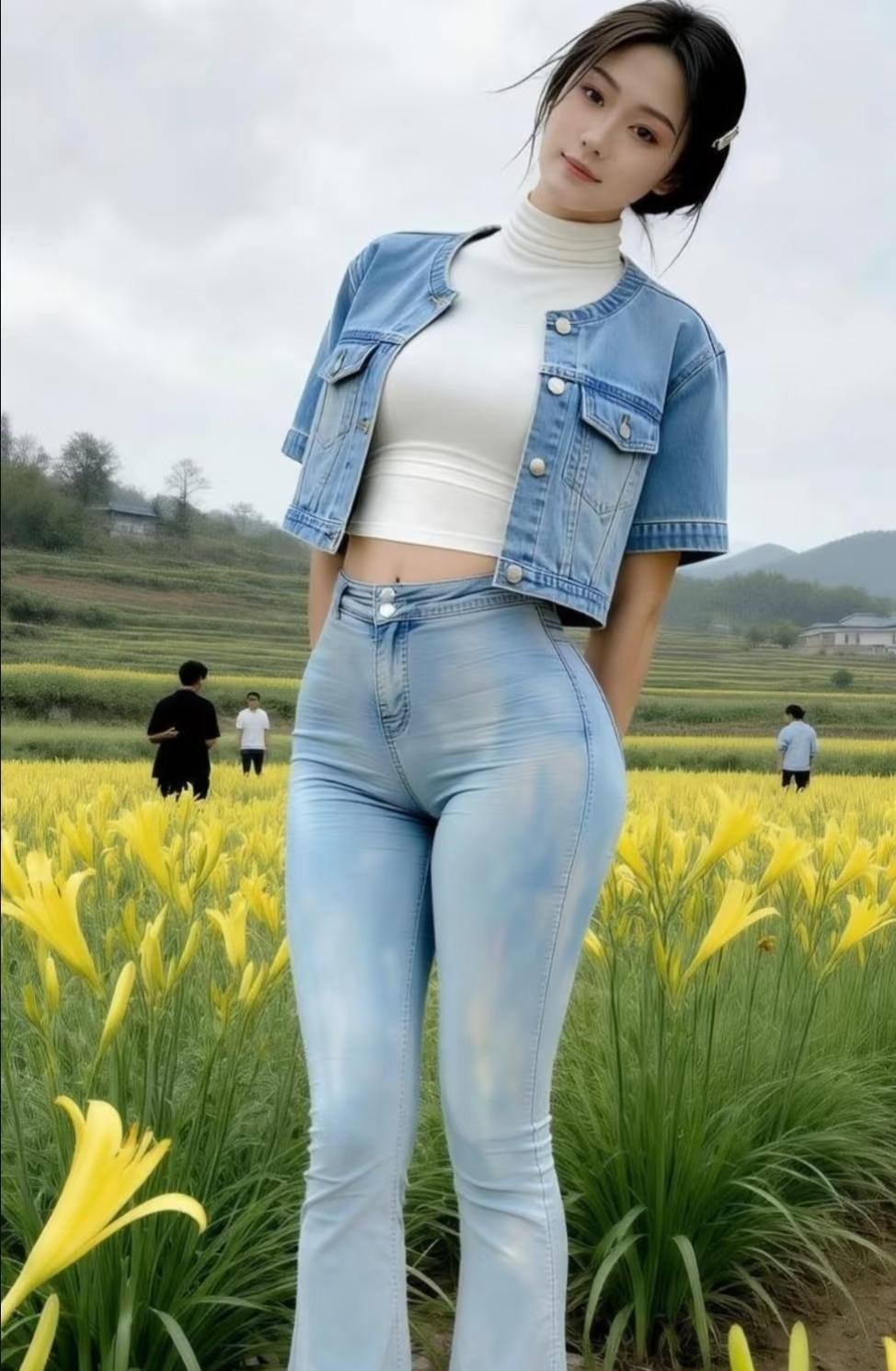 穿着牛仔，站在花田里，好有范儿！甜酷牛仔写真