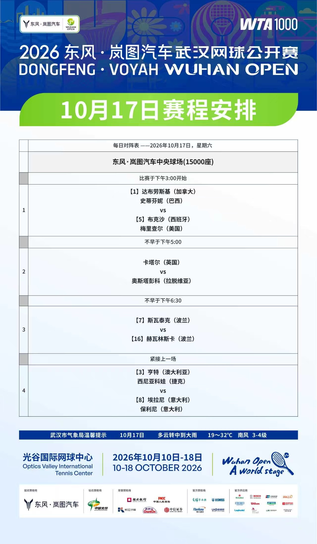 2026武网今日赛程安排！wta​​​
