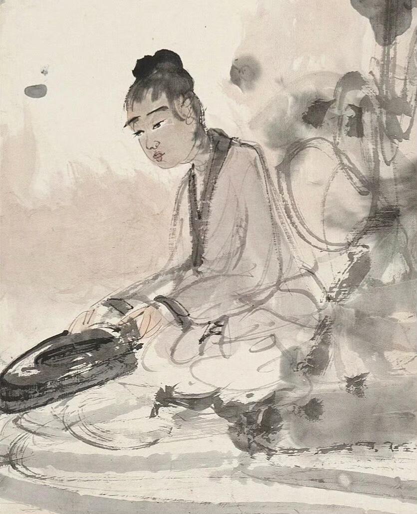 傅抱石《洗砚图》：墨池中浸泡的文心✍️傅抱石的《洗砚图》，将文人的日常绘成了