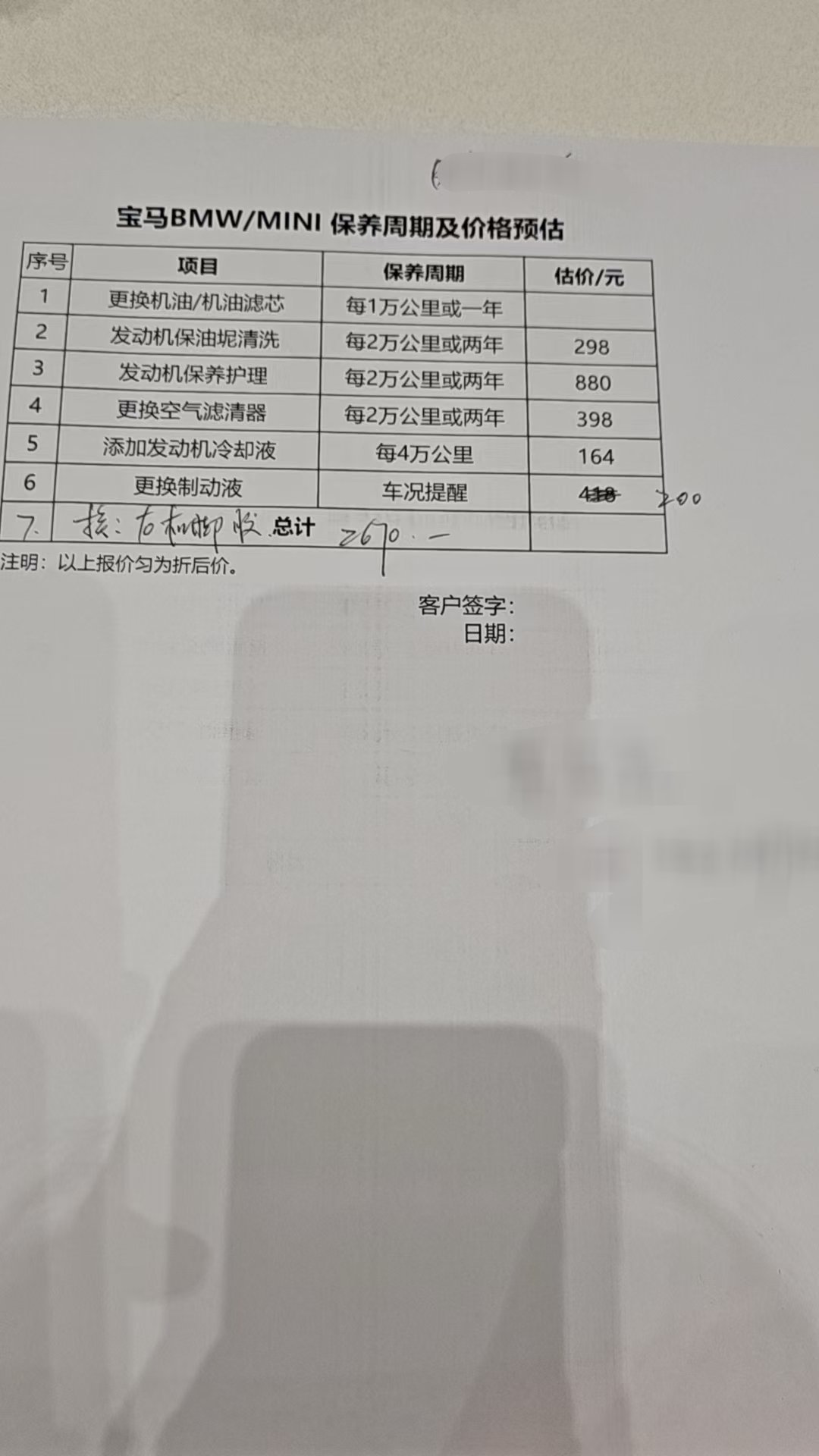 我姐的小车去小保养，大家帮忙看看，哪些项目不用做？？​​​