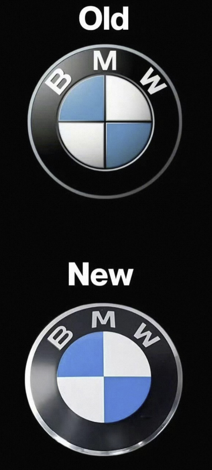 宝马的新Logo第一眼看上去说不出来的怪，看了半天发现原因了，字母有点压扁，所以