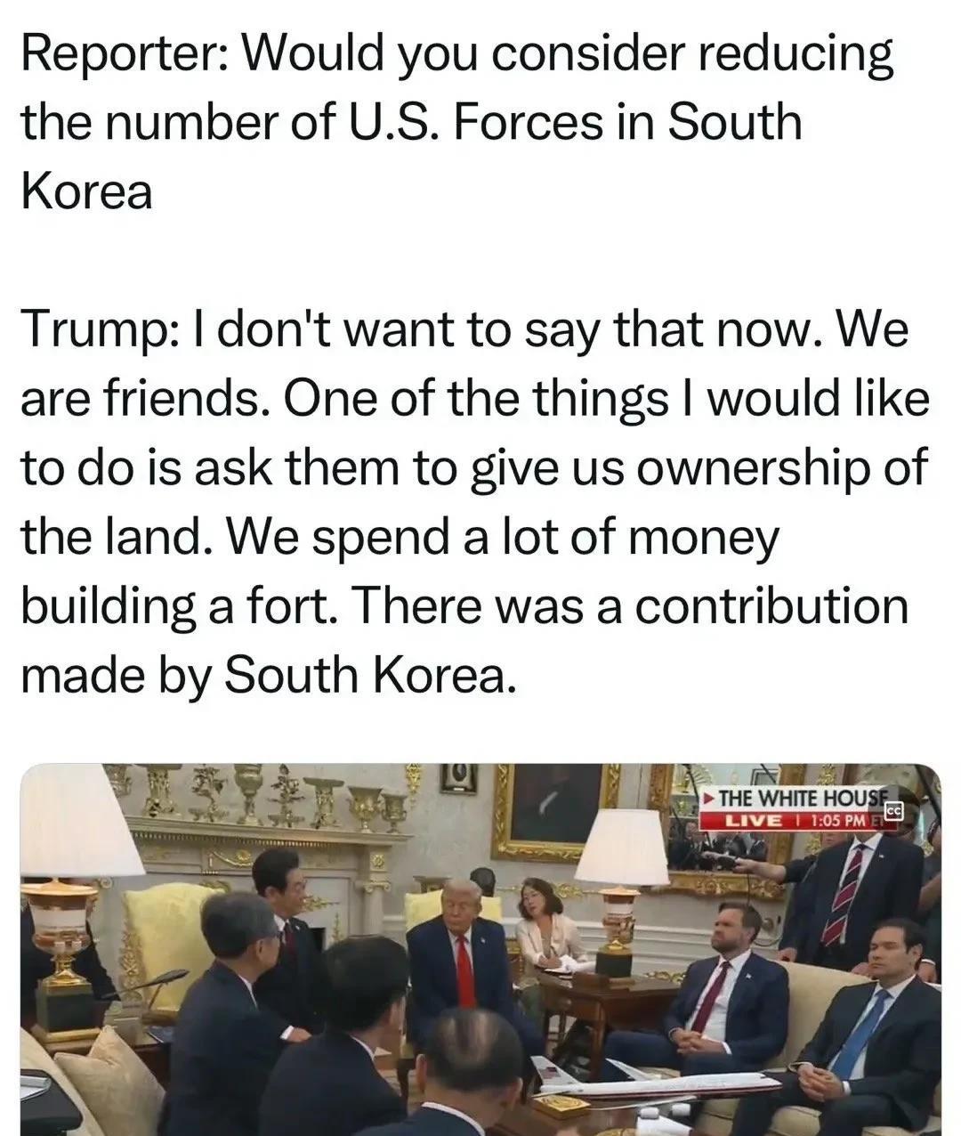 韩国总统到访白宫，与特朗普会晤，主要谈贸易和防卫韩国愿“合作”给美造船、“参与
