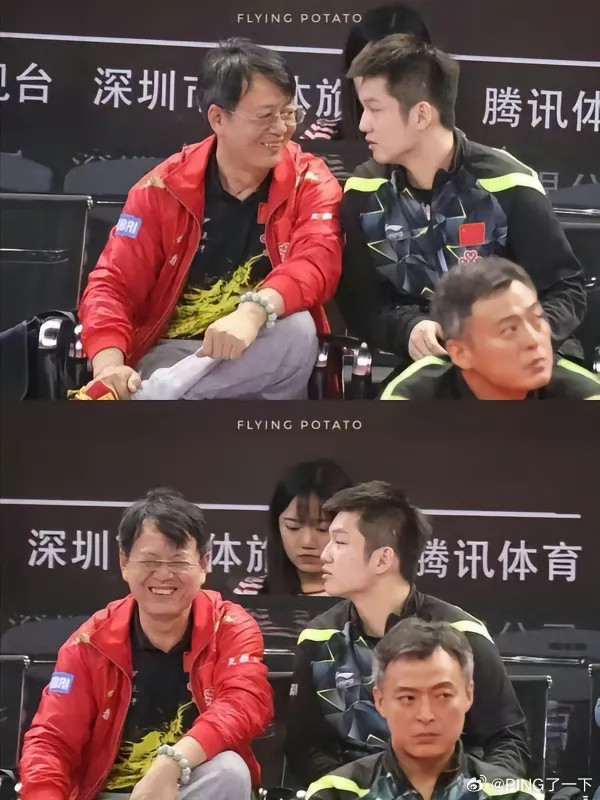 谁的宝谁疼：樊振东噘着嘴在诉说，吴敬平吴老笑容满面的认真倾听。​​​