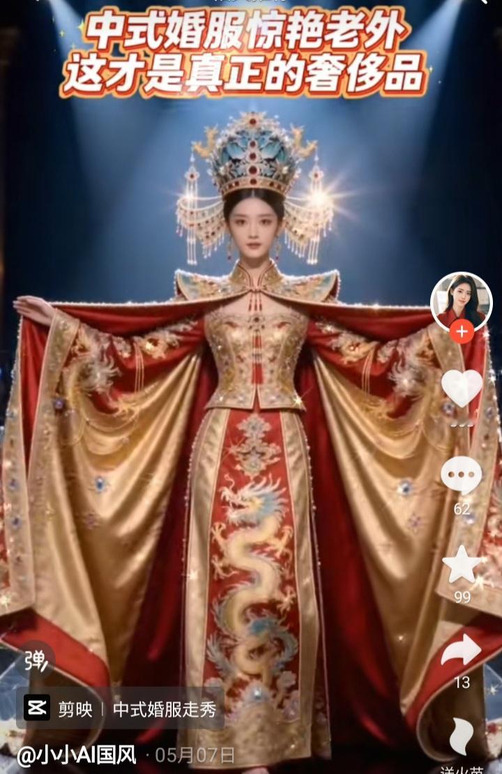 如果有中国这样东方美学的婚纱，你还会穿西方那种白色的婚纱吗？凤冠龙裳，色彩华美，