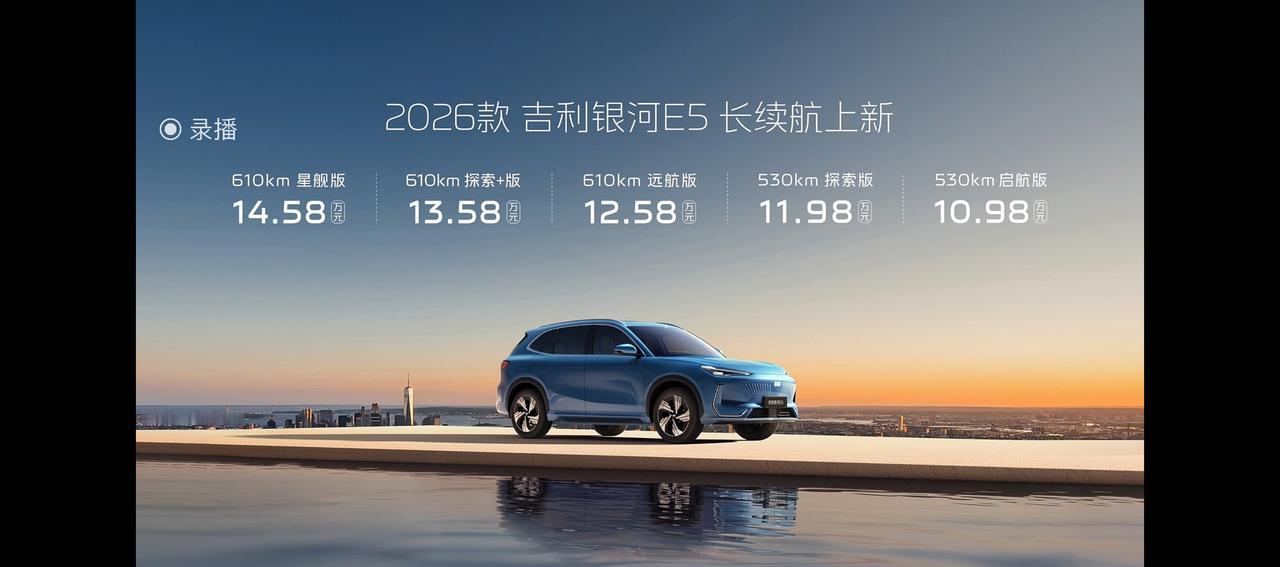 2026款吉利银河E5上市，先说价格：10.98~14.58万元四个升级点：