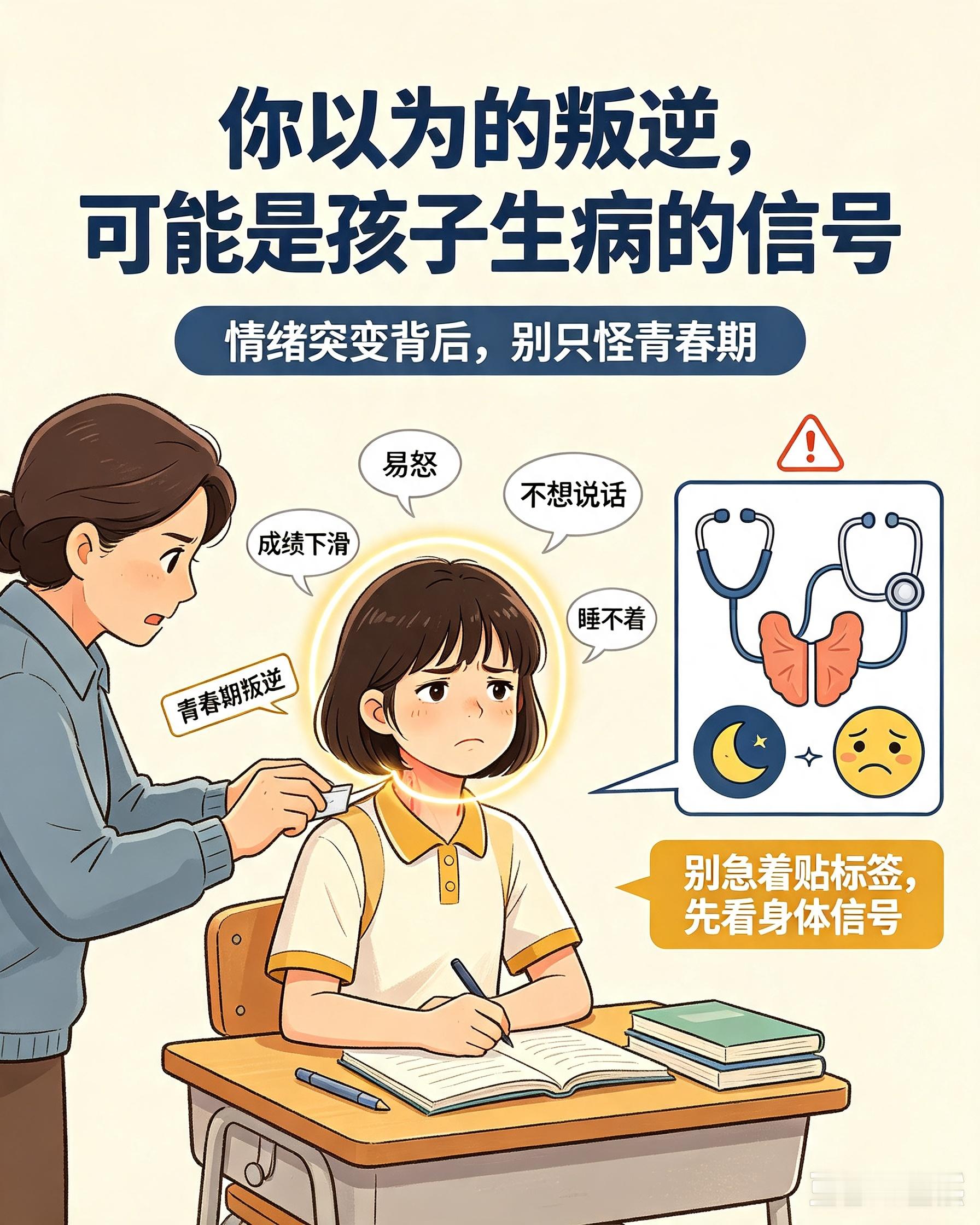 【警惕！别拿“青春期叛逆”掩盖孩子的病痛】  很多家长有一个惯性思维...
