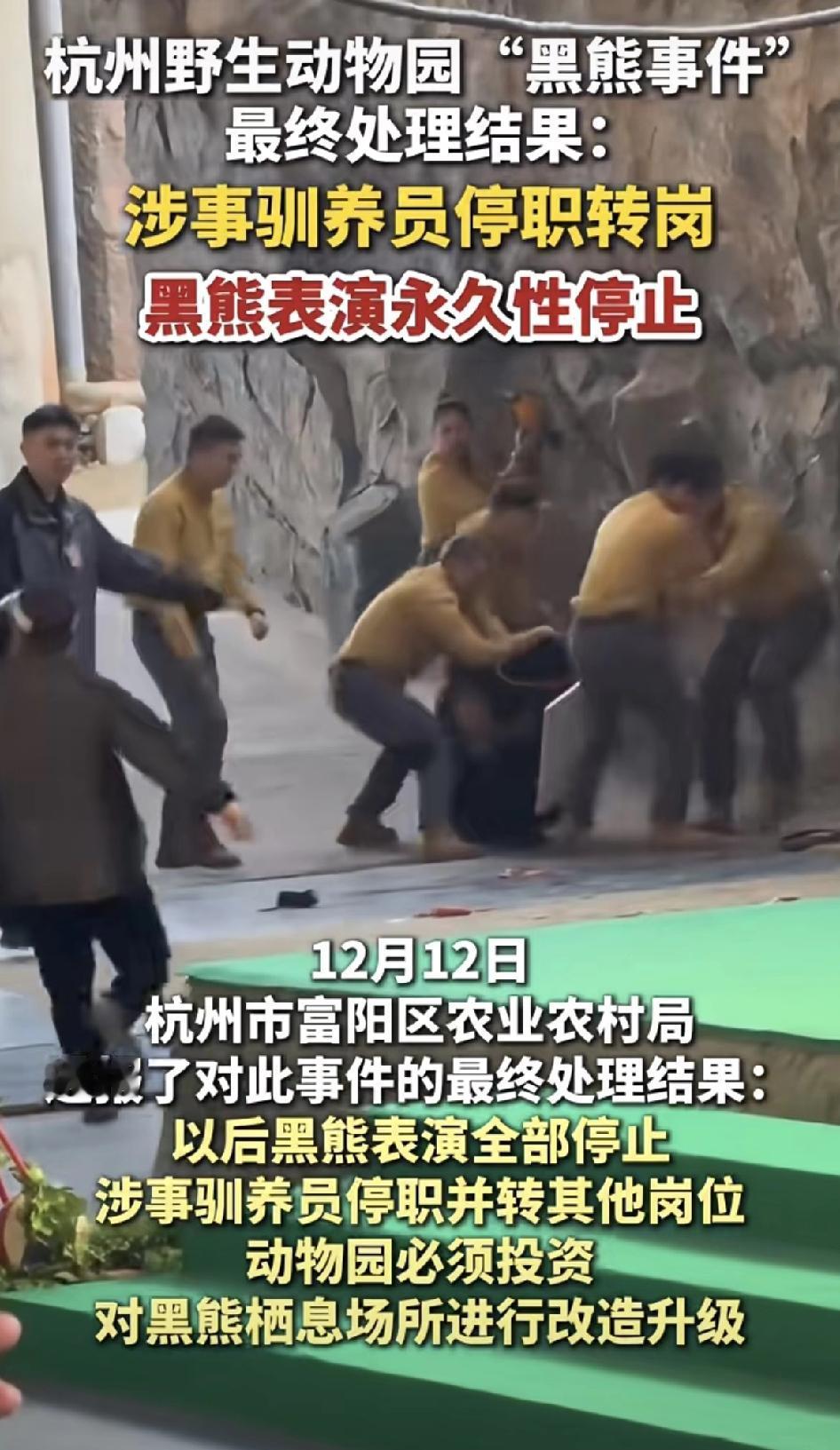 杭州动物园“黑熊事件”处理结果：黑熊失业了，人也失业了。没办法，网上舆论凶凶