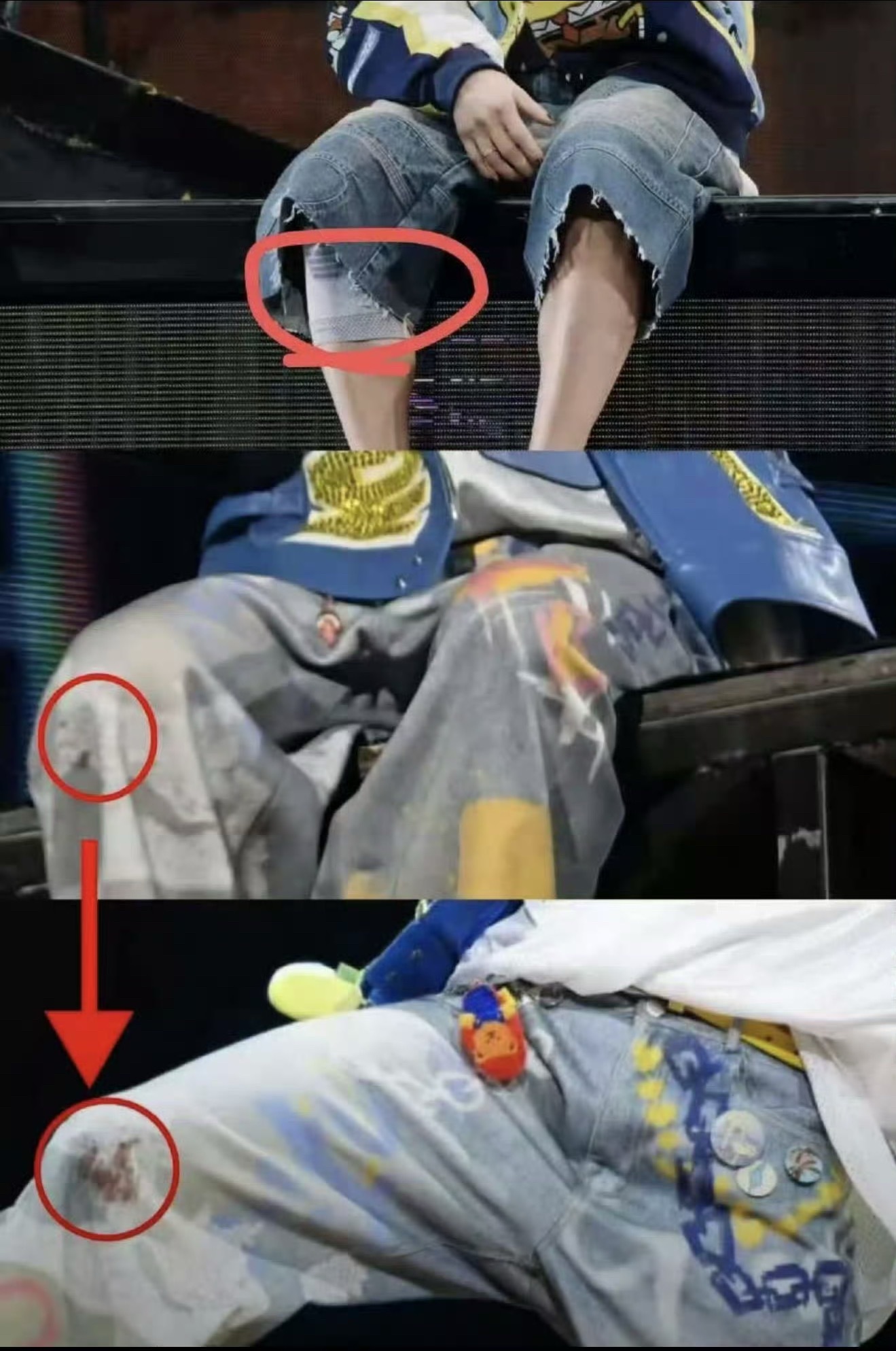 鹿晗报喜不报忧真的难受这么厚的牛仔裤哎这么多🩸（希望不是啊啊啊呜呜呜😭鹿晗呐