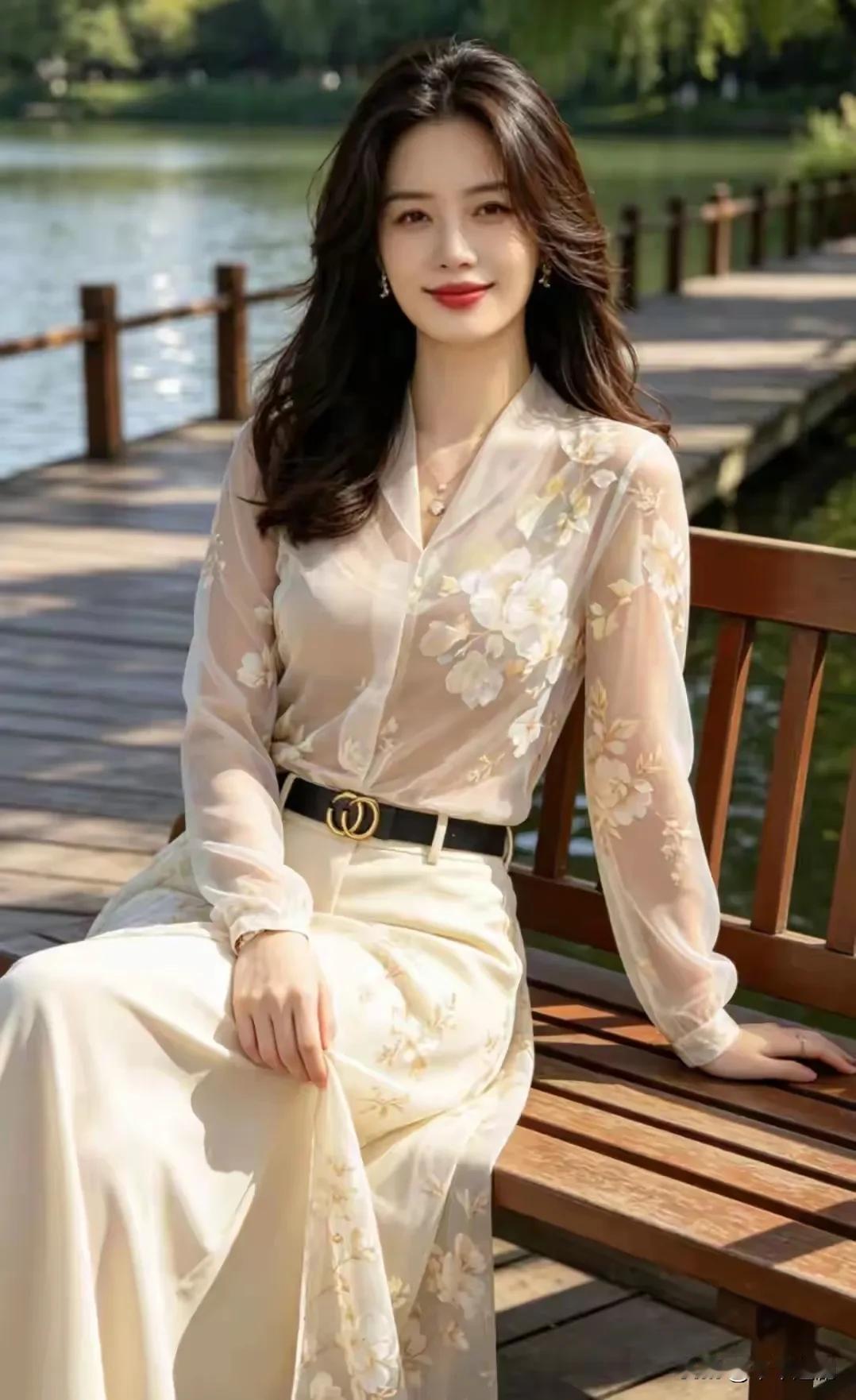 湖光潋滟，微风徐徐，一袭清雅衣衫，静坐在湖畔长椅，感受慢下来的温柔时光。