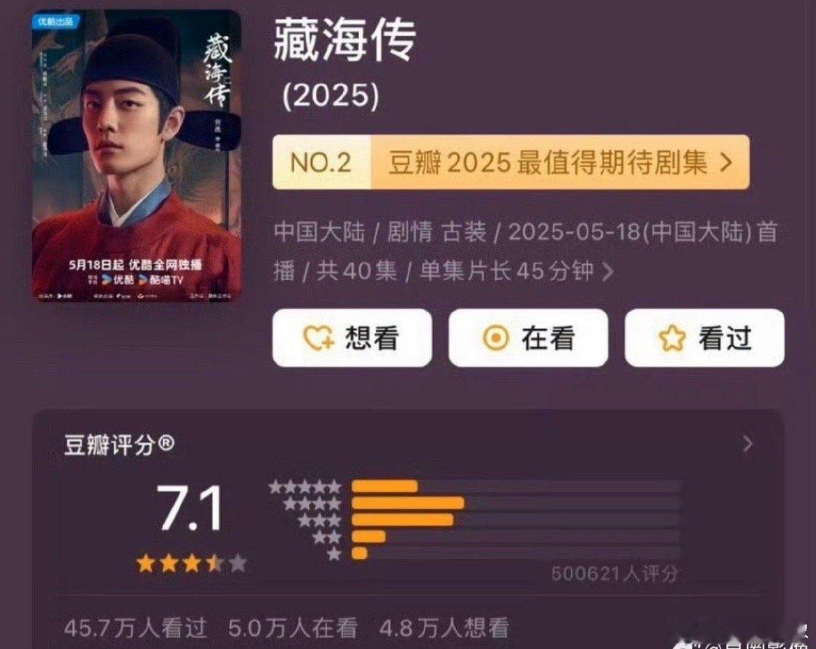 藏海传和得闲谨制的分型非常相似，豆瓣没有处理那些粉圈的恶意一星，所以捏了三星来端