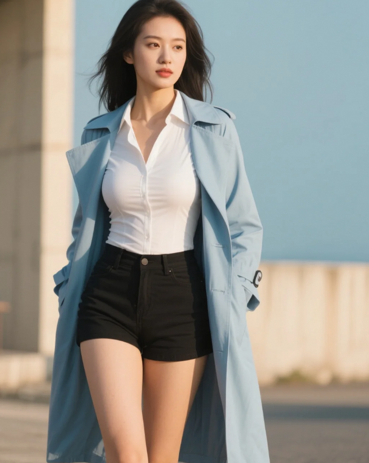 阴天穿风衣的女人，热裤下肌肉线条比气象图更让人警觉