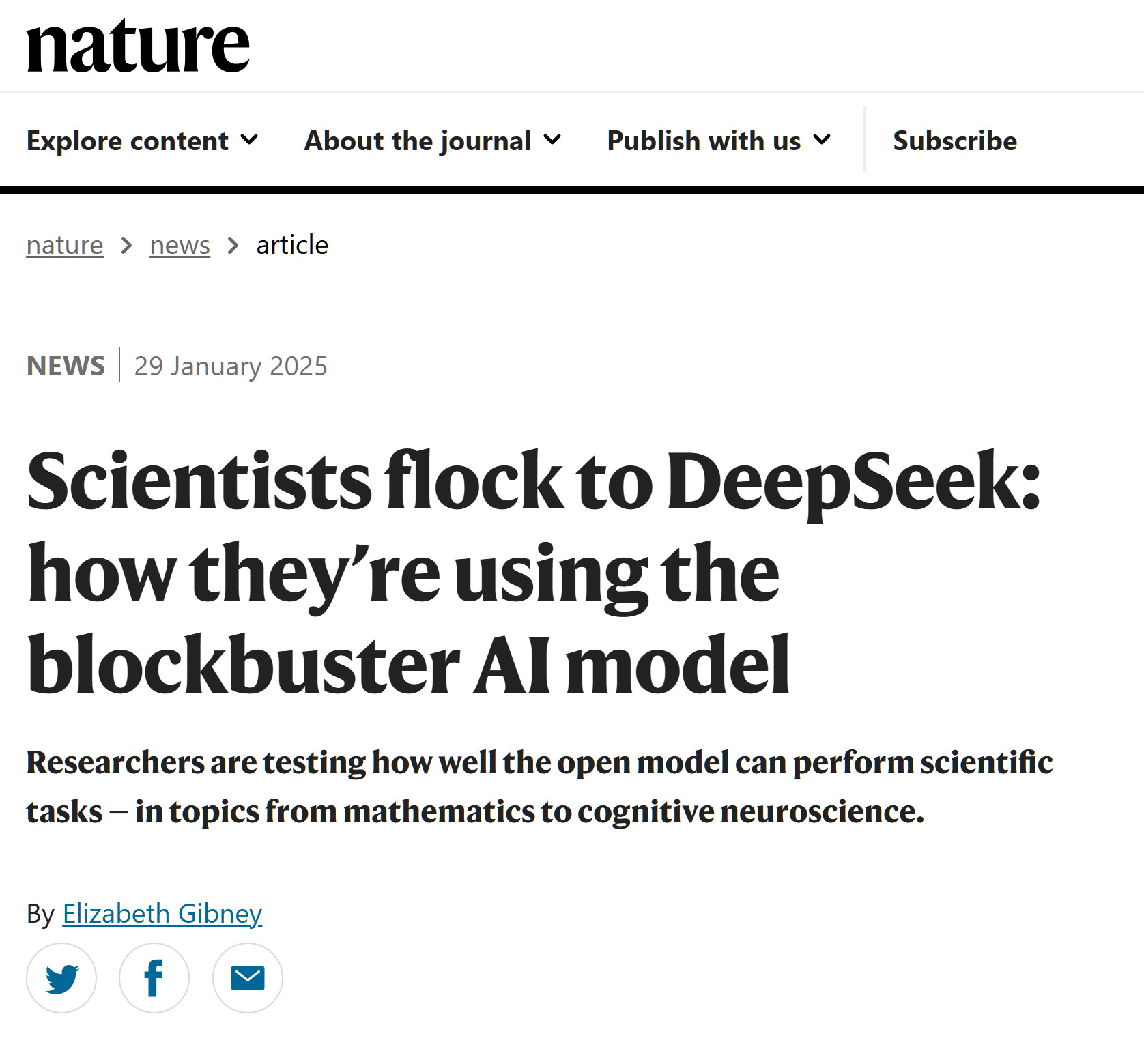 nature网站上，也发了篇介绍科学家们是如何使用DeepSeek的文章：“Sc