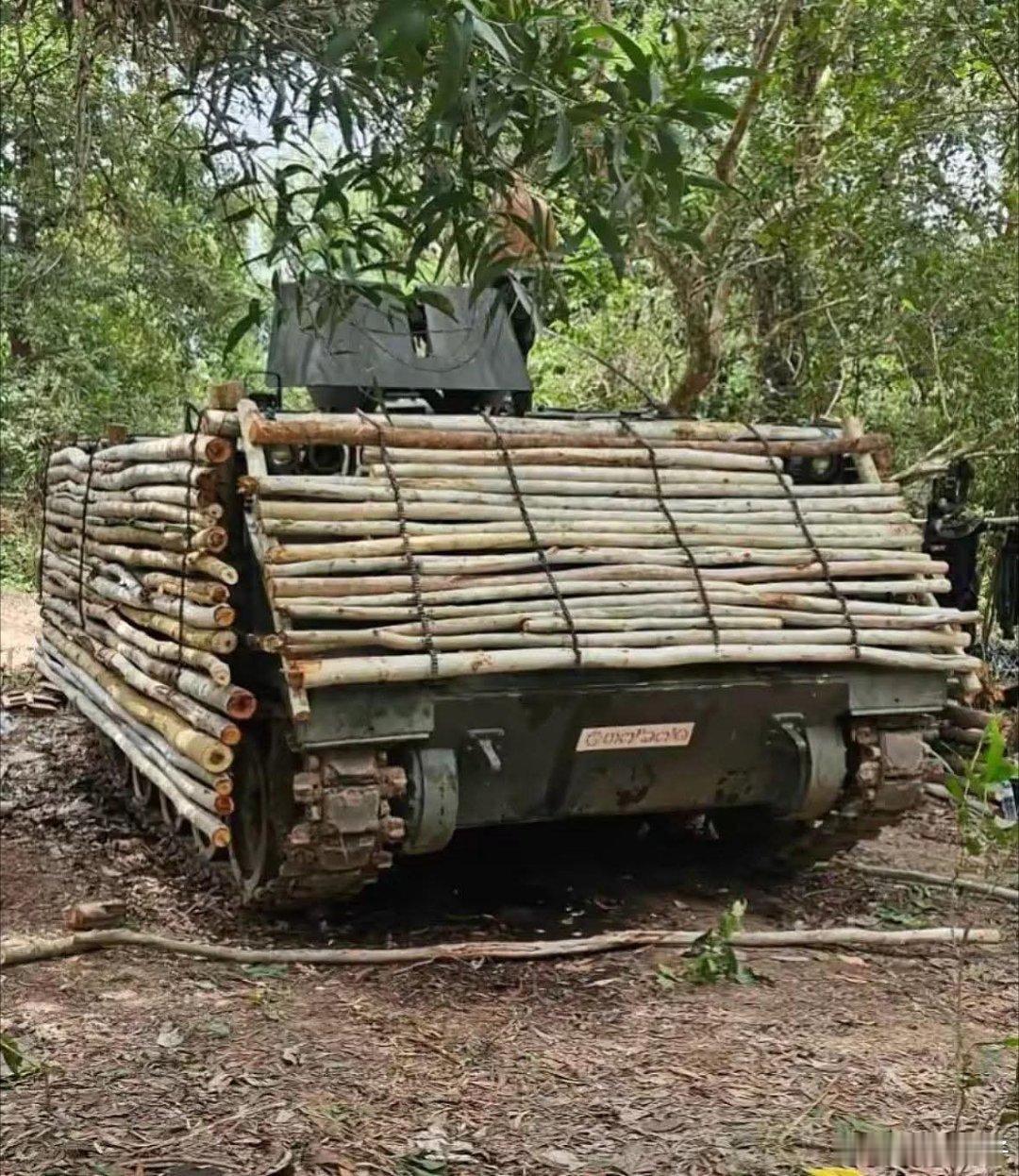 同柬埔寨作战的泰国陆军M113装甲运兵车加装了木棍和防无人机的渔网木棍用来对付单