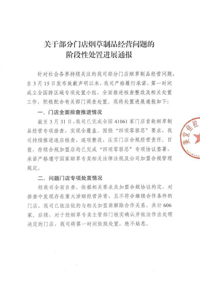 【#美宜佳通报假烟事件处置进展#：已与606家加盟商解除合作】#美宜佳清退606